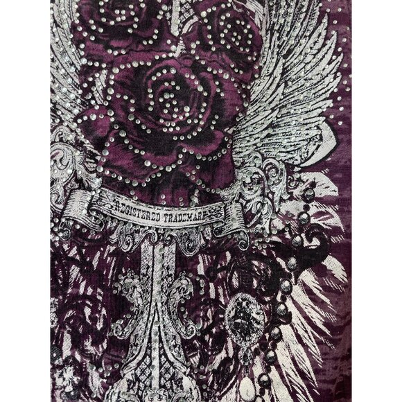 NIB Burnout Top Size Small Crewneck Rhinestone Embellished Angel Wing Tee Grunge - Picture 3 of 7